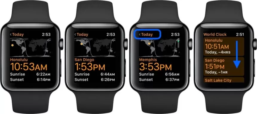 Kaip nustatyti kelių laiko zonų laiko rodymą „Apple Watch“?