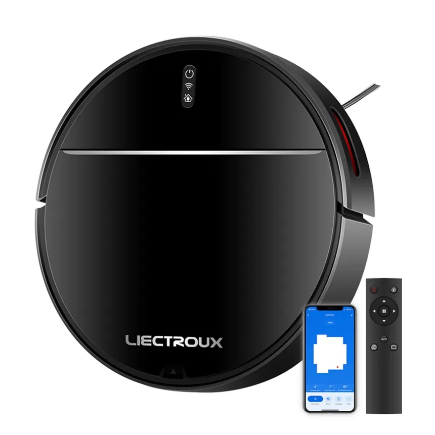LIECTROUX M7S PRO Automatic Robot Vacuum Cleaner 4000Pa Strong Suction Smart Dynamic 2D Map Navigation Accurate Position Wet Mopping APP Remote Control Voice Control Compatible with Alexa Google Assistant