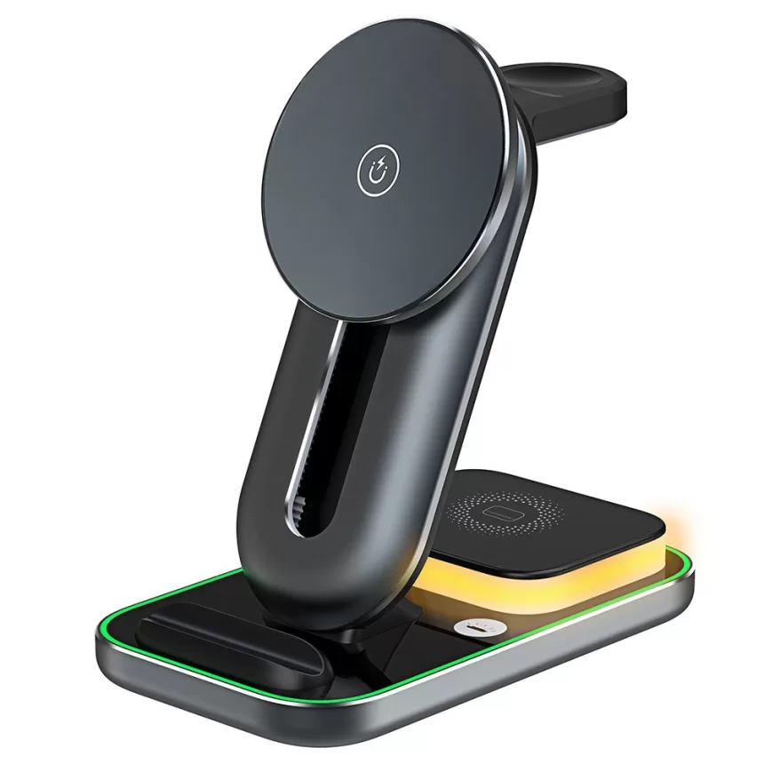 YF-A8 Universal Foldable Charger 4 in 1 Wireless Charging Station Ideal Travel Charger for Multiple Devices With Night Light and Ambient Light