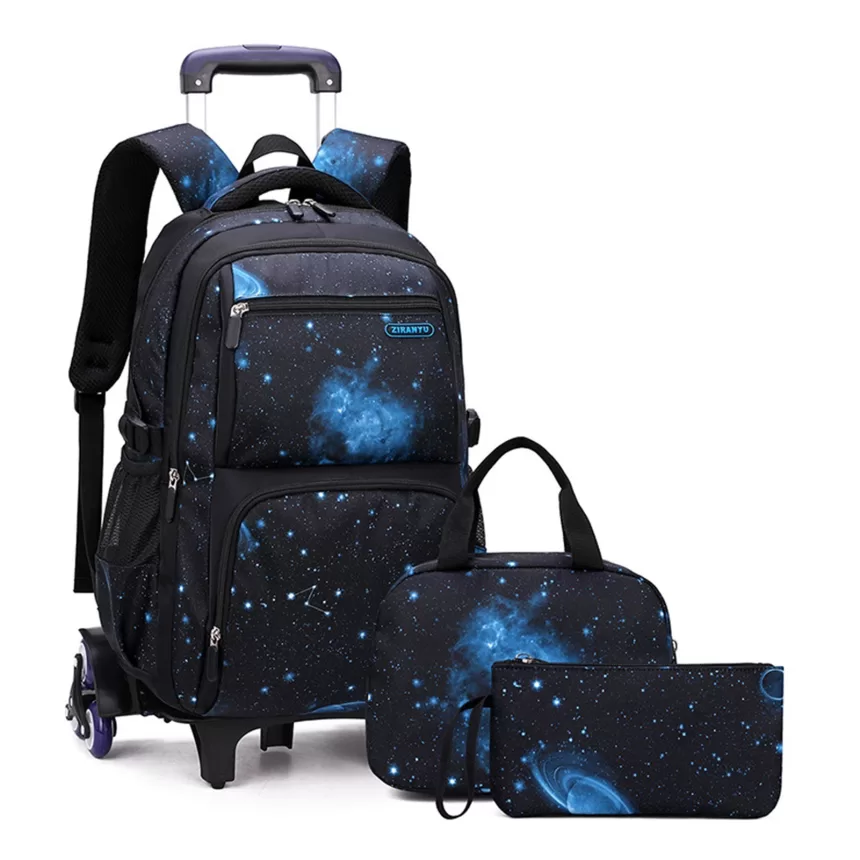 Kids Rolling Backpack Luggage Wheeled Trolley Bookbag with Lunch Bag Pencil Bag