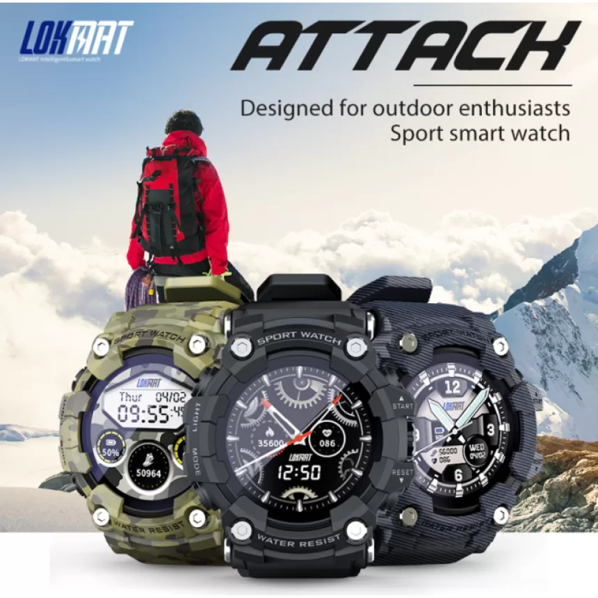 LOKMAT ATTACK Bluetooth smart watch outdoor sports watch step counting sleep heart rate blood pressure blood oxygen IOS