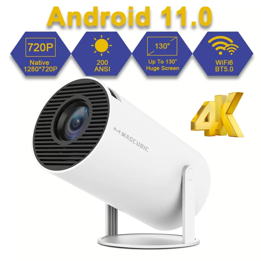 Transpeed 4K Wifi6 Projector Android 11.0 200 ANSI Dual WIFI Allwinner H713 BT5.0 1280*720P Home Cinema Outdoor portable