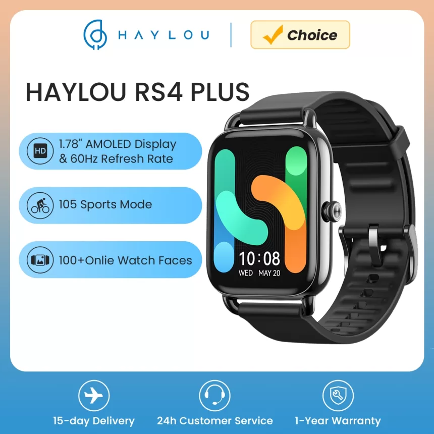 HAYLOU RS4 Plus Smartwatch 1.78'' AMOLED Display 105 Sports Modes 10-day Battery Life Smart Watch SpO₂ Heart Rate Sleep Monitor