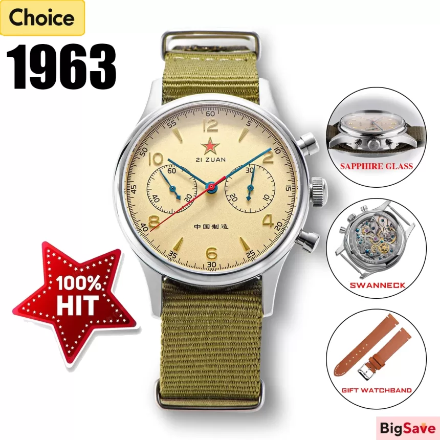 38mm 1963 Mens Watch Polit Chronograph Wristwatch ST1901 Mechanical Original Air Force 40mm Acylic Reloj Homber Tianjin Movement