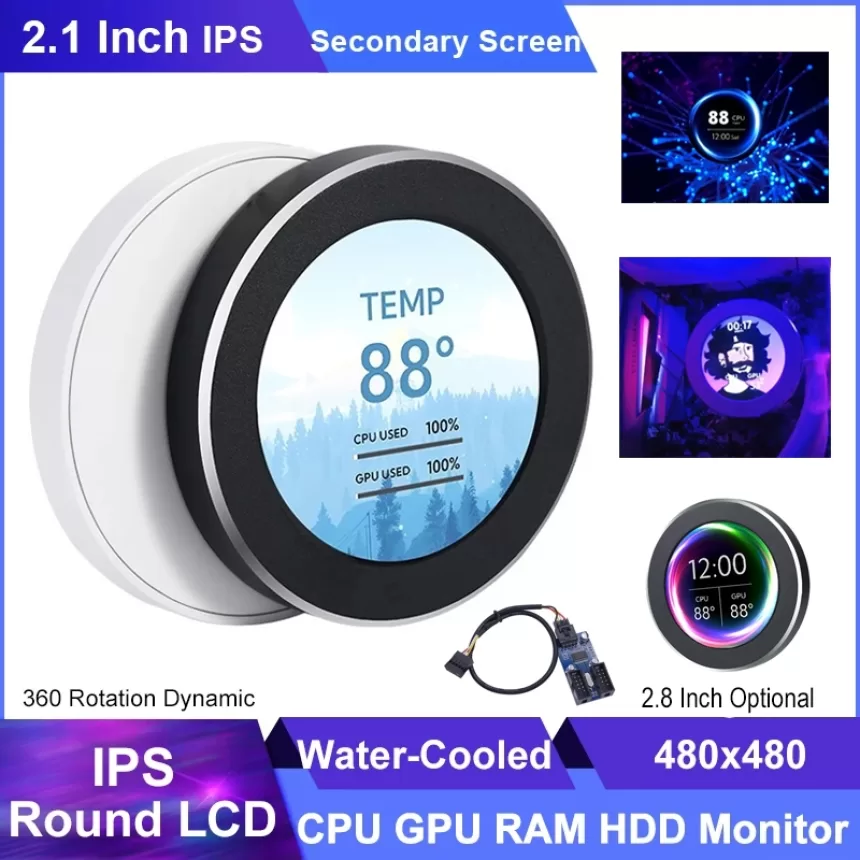2.1 Inch IPS Secondary Screen 480x480 USB Water-Cooled Round LCD CPU GPU RAM HDD Monitoring Freely AIDA64 MINI PC Gamer Display