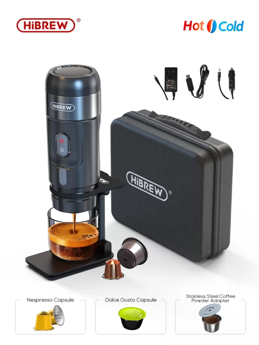 HiBREW Portable Coffee Machine for Car & Home,DC12V Expresso Coffee Maker Fit Nexpresso Dolce Pod Capsule Coffee Powder H4A