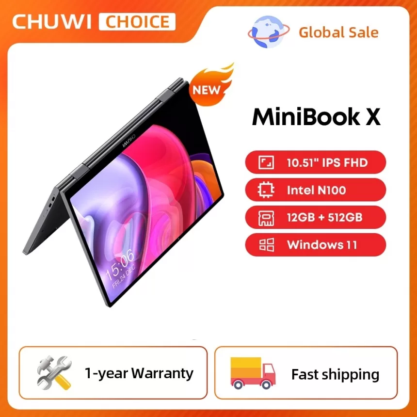 CHUWI MiniBook X Laptop Tablet 2 In 1 Intel N100 /N5100 10.51" FHD IPS Screen 12GB LPDDR5 512G SSD Windows 11 Notebook 1200*1920
