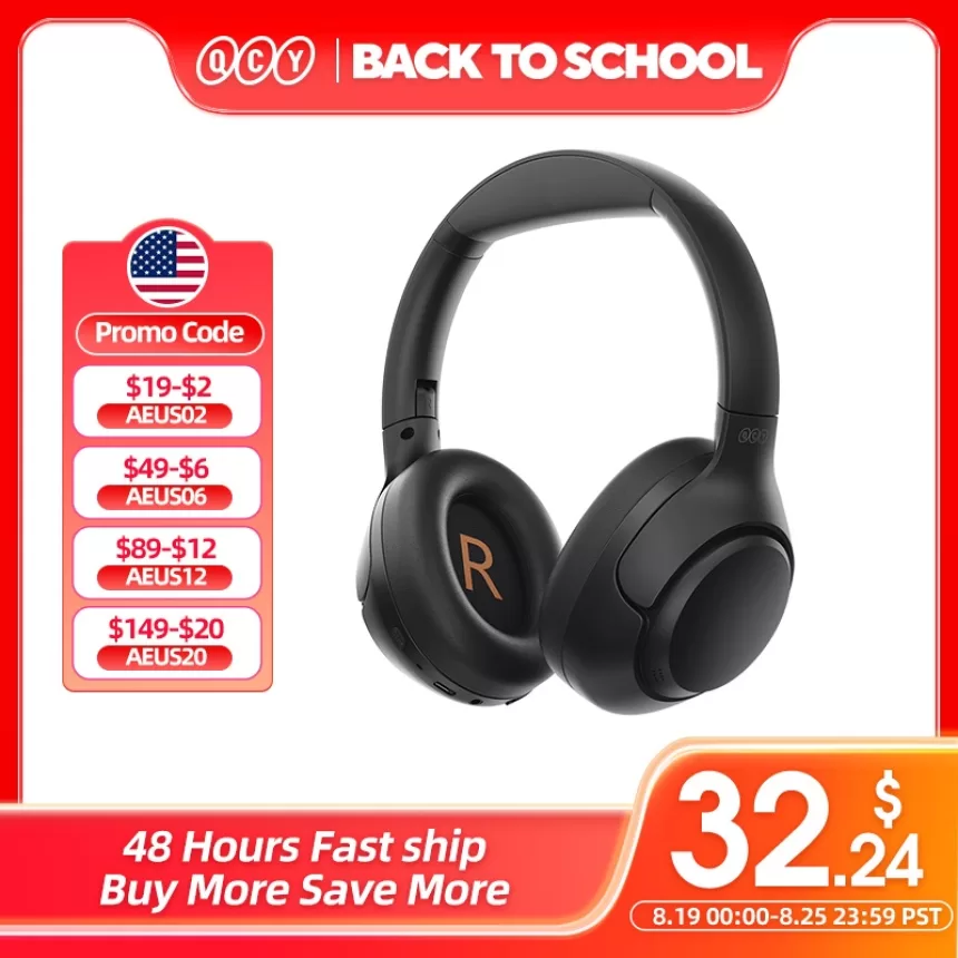 QCY H3 ANC Wireless Headphones Bluetooth 5.4 Hi-Res Audio Over Ear Headset 43dB Hybrid Active Noise Cancellation Earphones 60H