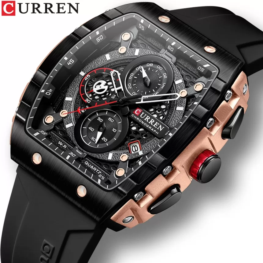 CURREN Top Brand Men's Watches Luxury Square Quartz Wristwatch Waterproof Luminous Chronograph Watch for Men Date Clock