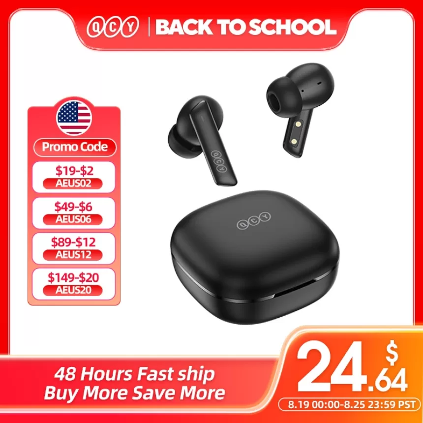 QCY HT05 ANC Wireless Earphone 40dB Noise Cancelling Bluetooth 5.2 Headphone 6 Mic ENC HD Call TWS Earbuds Transparency Mode