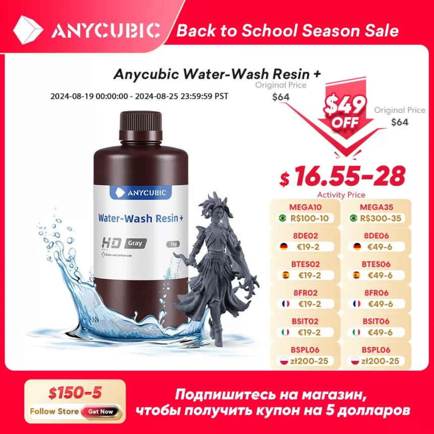 ANYCUBIC Water-Wash Resin For LCD 3D Printer High Precision Low Odor Low Viscosity 3D Printing Standard Photopolymer