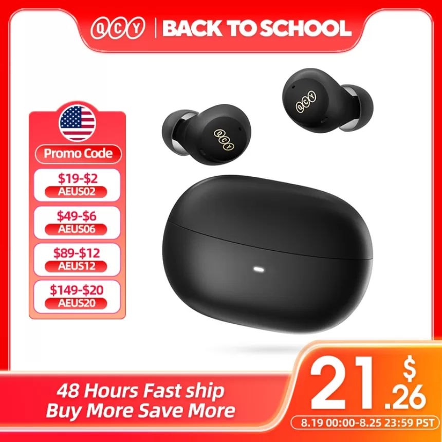 QCY HT07 ANC Wireless Earphones 40dB Noise Cancelling TWS Earbuds 6 Mic AI HD Call Bluetooth 5.2 HiFi Headphone 32H Playback