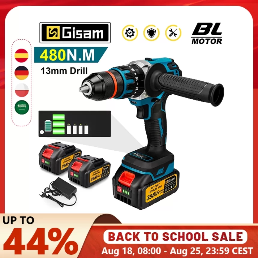 18V 13mm 480N.M Brushless Electric Impact Drill Cordless Drill Electric Screwdriver DIY Driver Power Tool for Makita 18V Battery