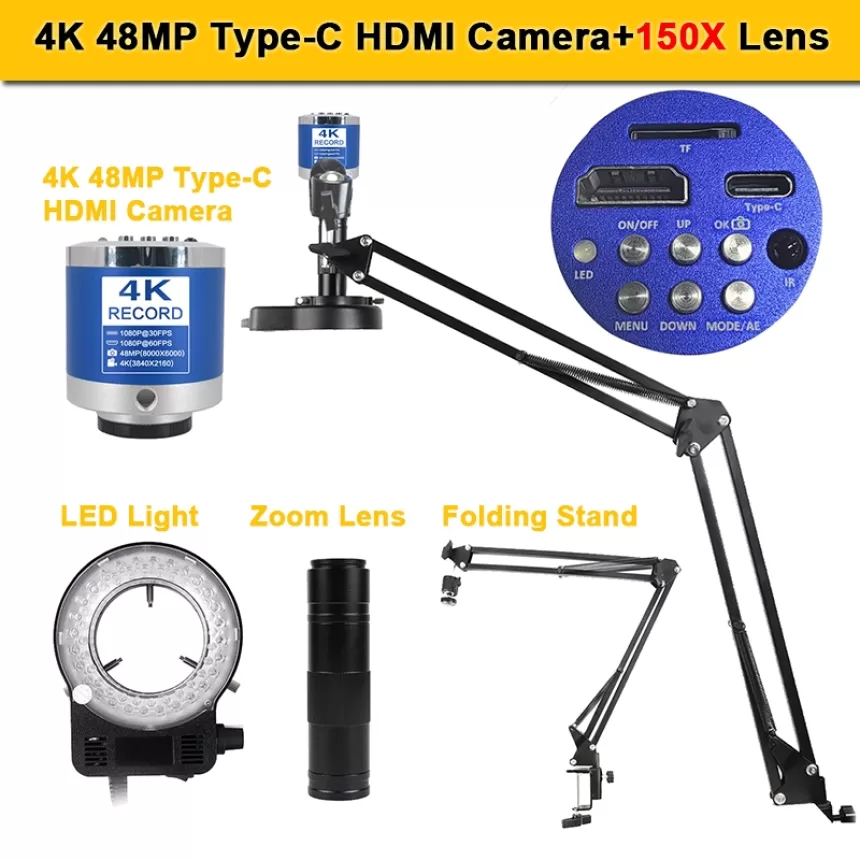 1-150X Zoom Lens Soldering Microscopio HD 4K 48MP 1080P Industrial Camera Type C HDMI Video Digital Microscope for Electronics