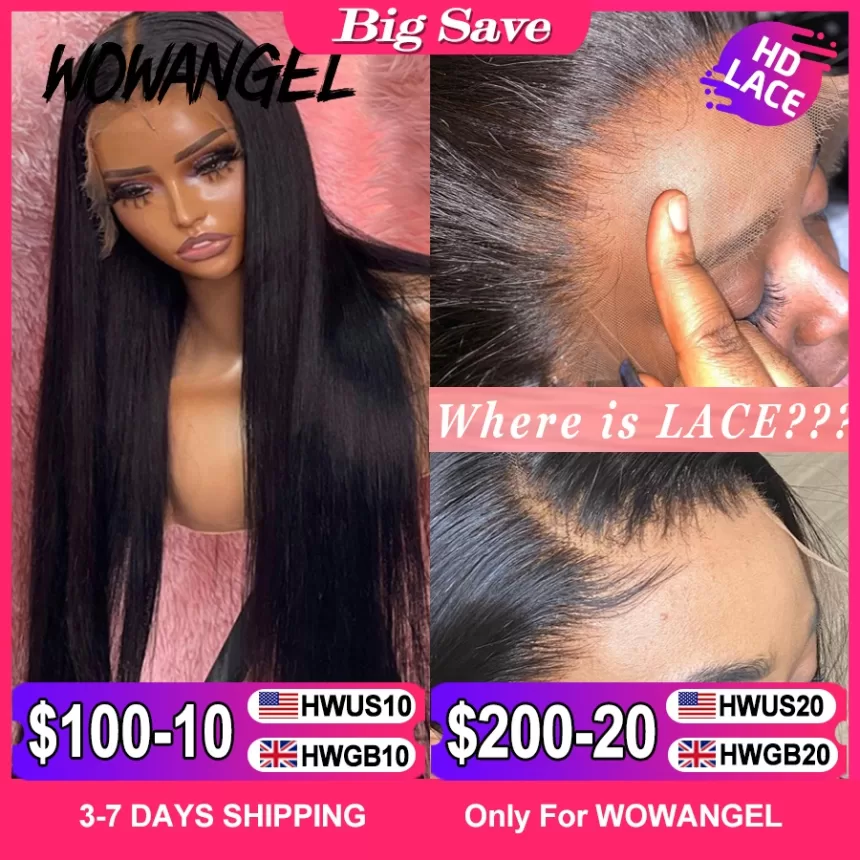 34inch Real HD Lace Front Wig Pre Plucked Straight Wigs 13x6 HD Transparent Lace Frontal Human Hair Wig Brazilian Hair For Woman