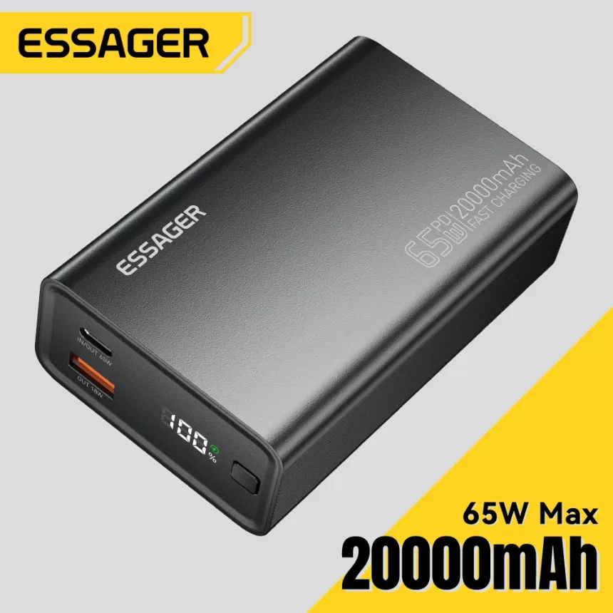 Essager Power Bank 20000mAh Portable PD 65W Fast Charging Mobile Phone External Battery Powerbank For Phone Laptop Tablet Mac