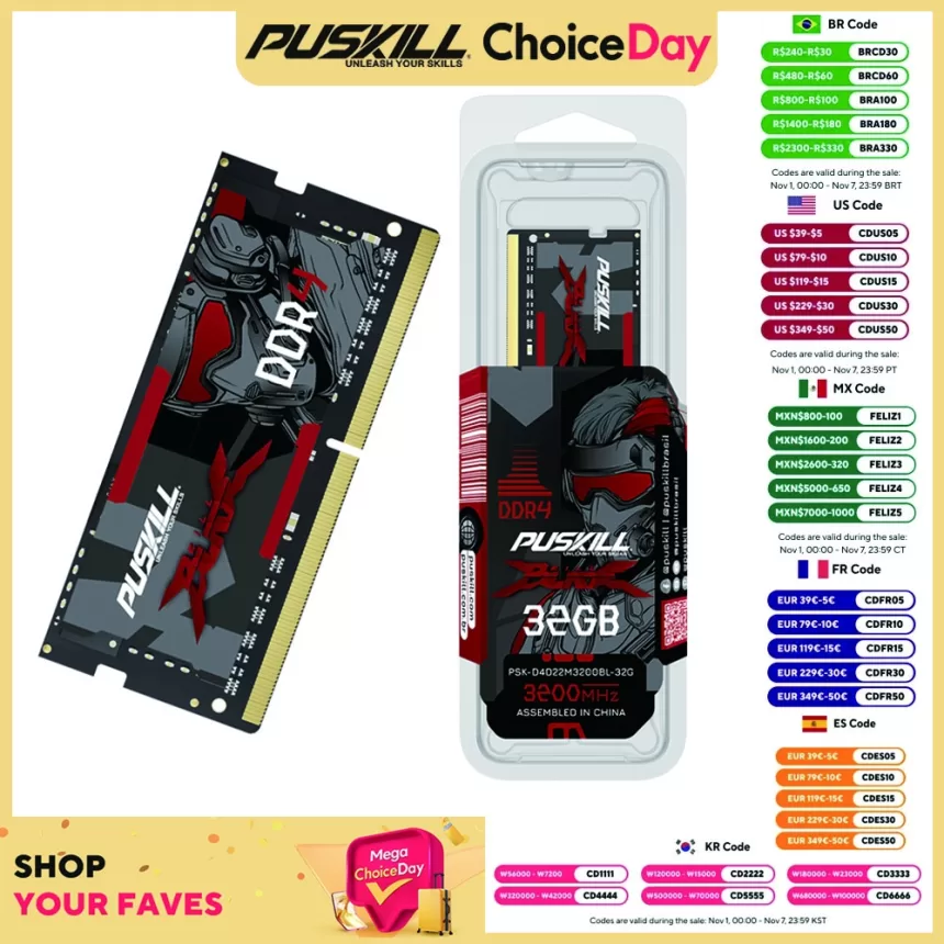 PUSKILL Memoria Ram Notebook DDR4 DDR3L 16GB 8GB 4GB 32GB 3200 2666 2400 1600 1333 Sodimm Laptop Memory