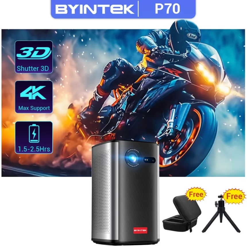 BYINTEK P70 3D 4K Mini Portable Projector DLP Auto Focus Smart Android WiFi LED 1080P Home Theater Video Projectors With Battery