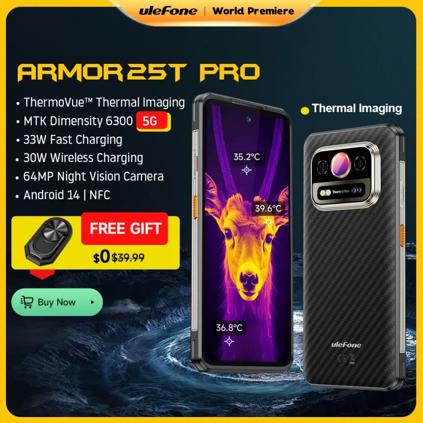 【World Premiere】Ulefone Armor 25T Pro 5G Thermal Imaging Rugged Phone Android 14 33W 50MP+64MP NFC Waterproof Smartphone