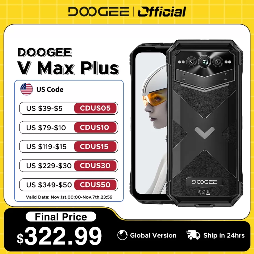 World Premiere DOOGEE V Max Plus Rugged Phone 22000mAh 36GB(16+20) 512GB 200MP Camera Phone 6.58" 120Hz Dimensity 7050 Android14