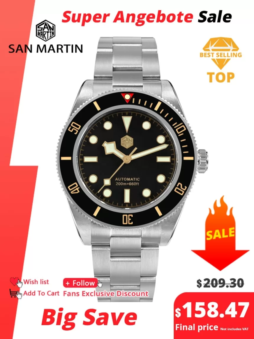 San Martin New 40mm BB58 Retro Luxury Diver Watch NH35 Automatic Mechanical Watches For Men Sapphire Luminous 20Bar Reloj SN0008