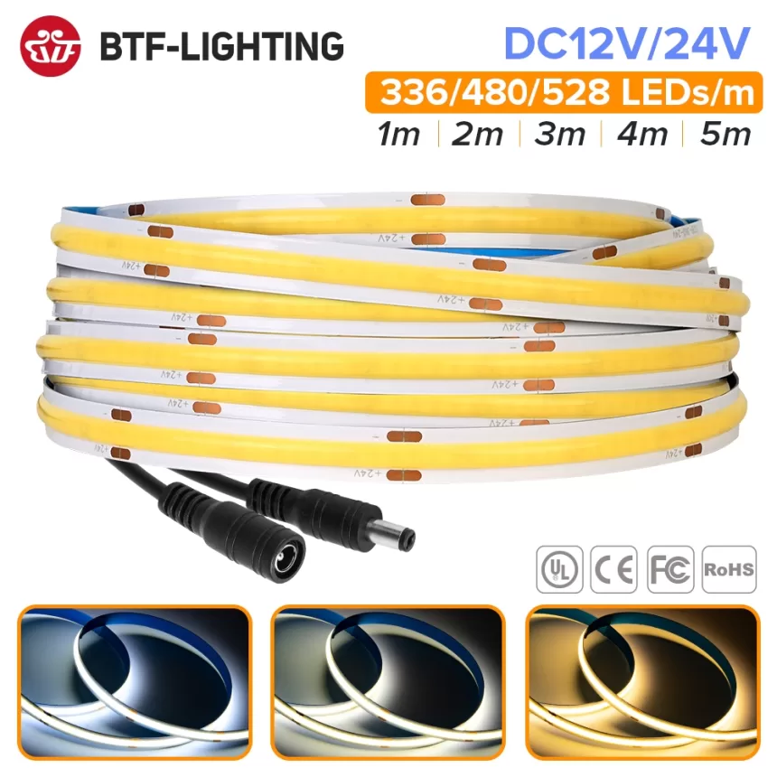 FCOB LED Strip Light 336 480 528 LED High Density Flexible FOB COB Led Light RA90 Warm Nature Cool White Linear Dimmable 12V 24V