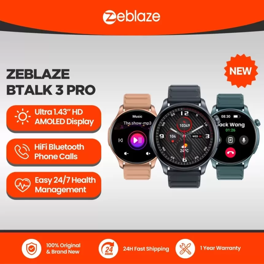 Zeblaze Btalk 3 PRO 1.43" AMOLED Display Smart Watch Bluetooth Phone Callings Health and Fitness Tracking Smartwatch