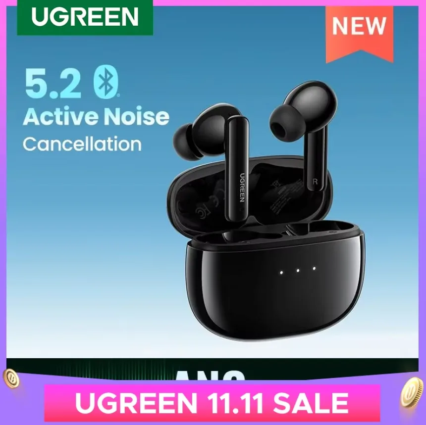 UGREEN HiTune T3 ANC Wireless TWS Bluetooth 5.2 Earphones Headset Active Noise Cancellation, in-Ear Mics Handfree Phone Earbuds