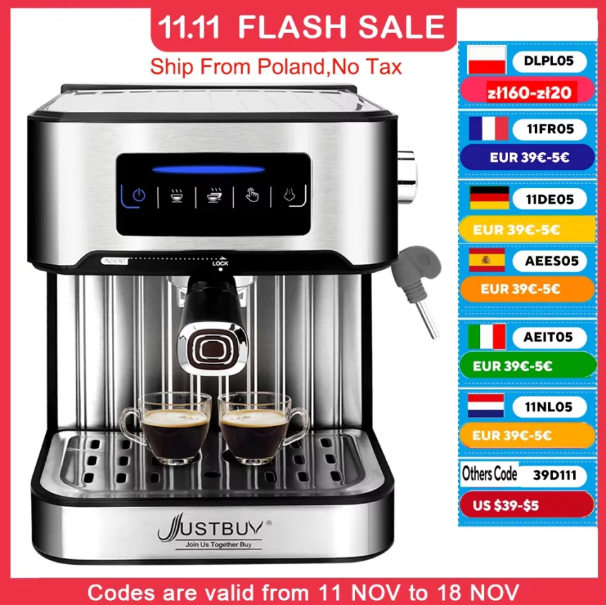 LCD Touch Espresso Coffee Machine Maker Semi-Automatic Pump With Cappuccino Milk Bubble Maker