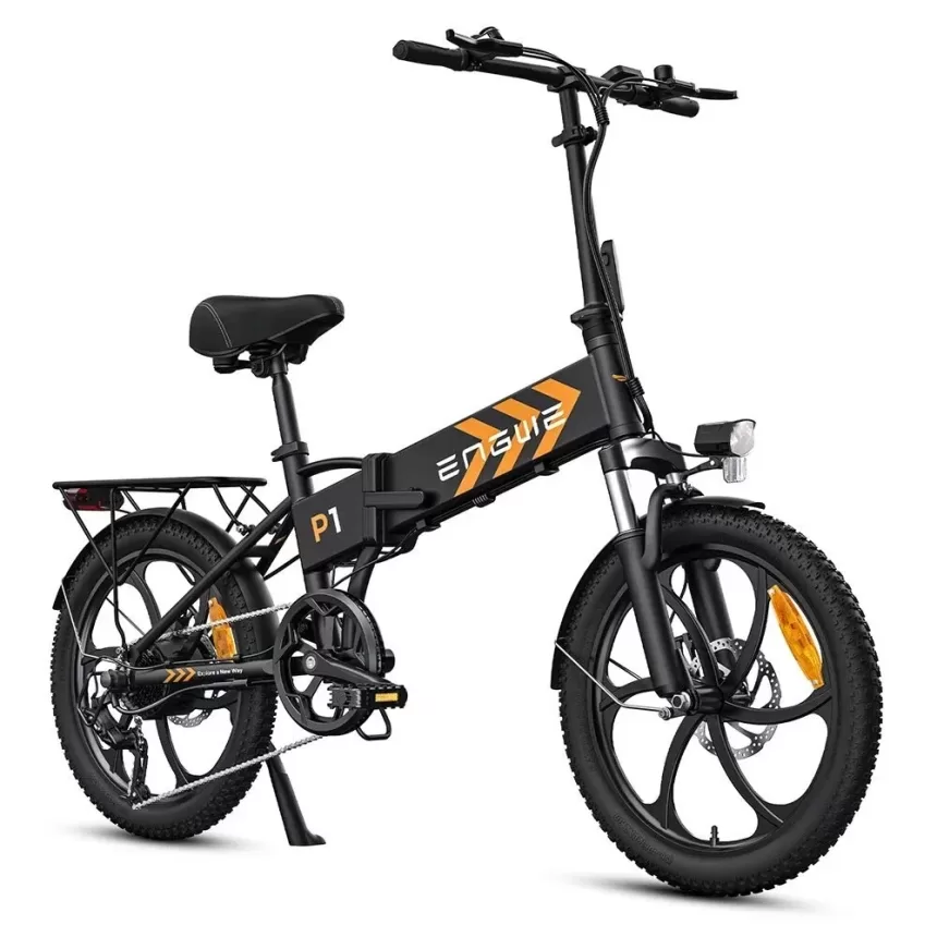 ENGWE P1 Folding Electric Bike 20*2.3 inch wide tires 250W Motor 36V 13Ah Battery 25km/h, Dual Disc Brake Aluminum Alloy Body Shimano 7 Gears Max 100km Range IP54 Waterproof