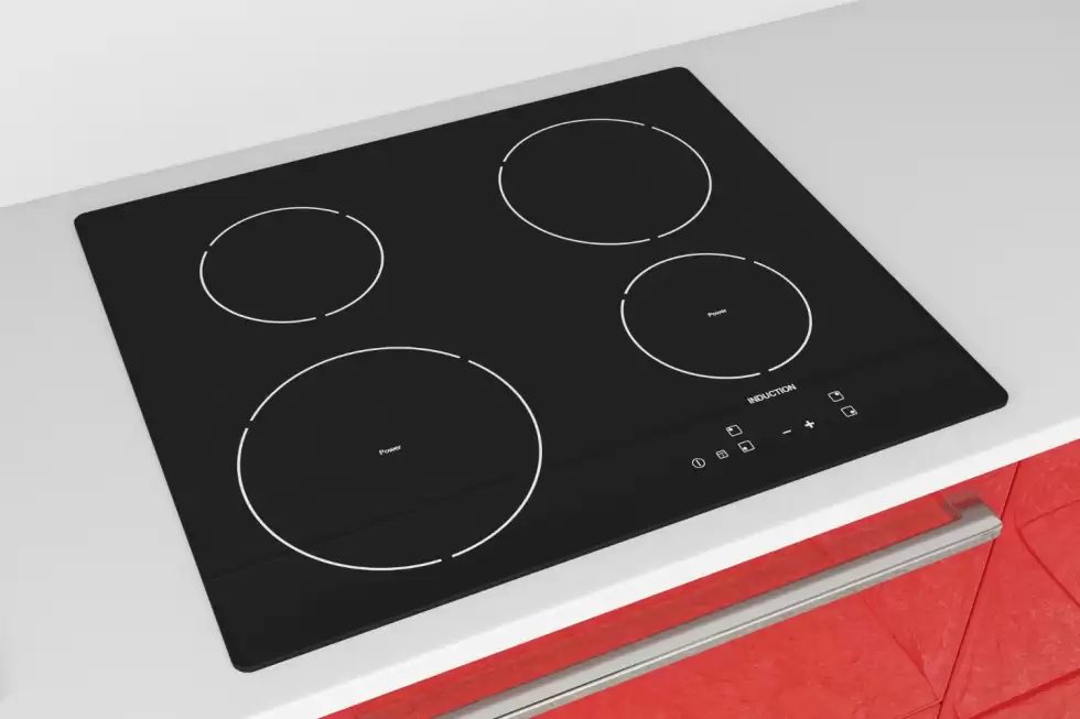 modern-induction-cooktop-stove-with-red-kitchen-furniture-extreme-closeup-3d-rendering