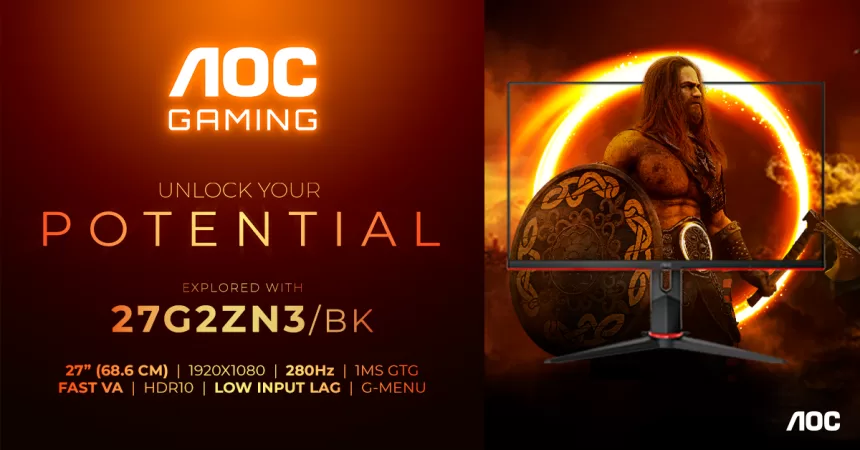 Aukštas 280 Hz atnaujinimo dažnis ir greita reakcija – pasiekite pergalę su „AOC GAMING 27G2ZN3/BK“ monitoriumi